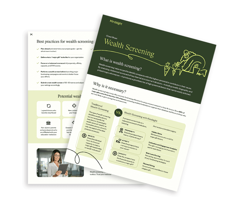 Wealth screening cheat sheet